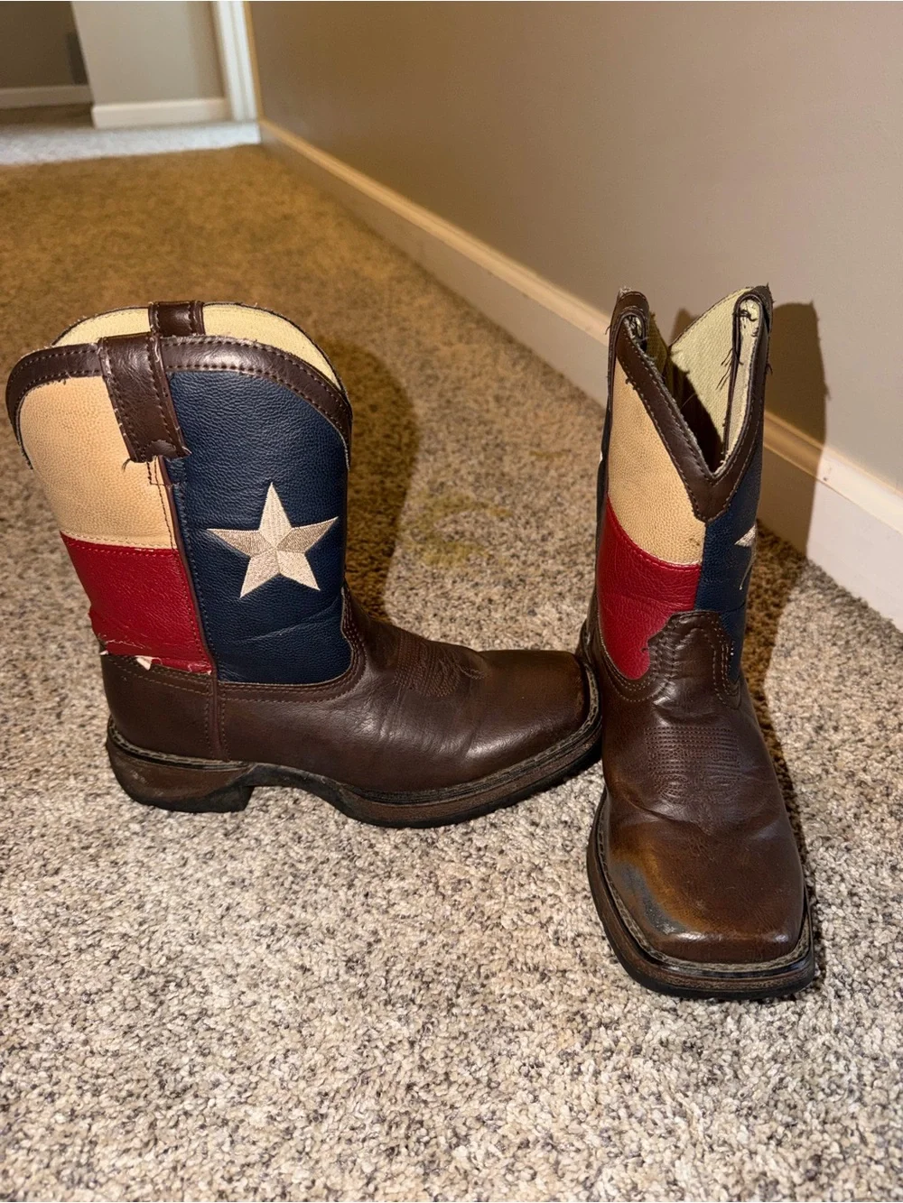Durango Kids Brown Boots with Red, Blue & Cream Shaft